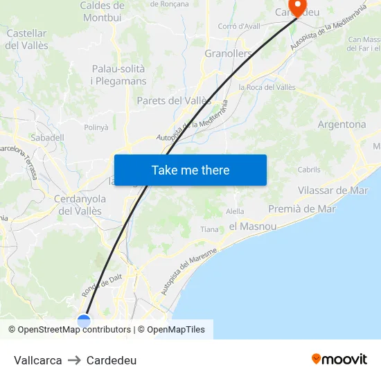 Vallcarca to Cardedeu map