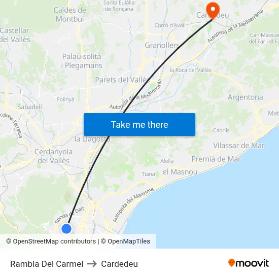 Rambla Del Carmel to Cardedeu map