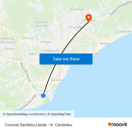 Coronel Sanfeliu-Lleida to Cardedeu map