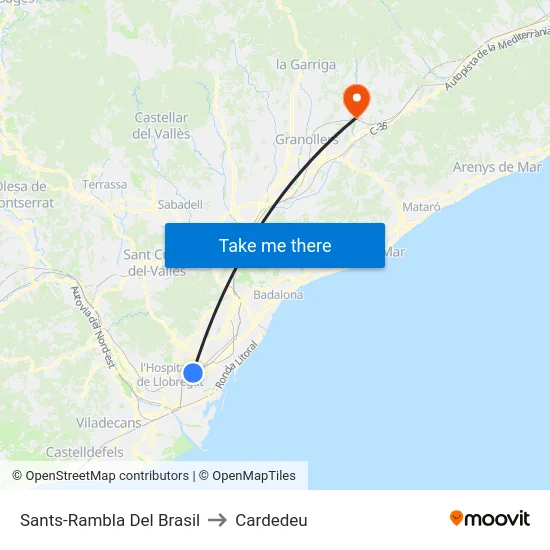 Sants-Rambla Del Brasil to Cardedeu map