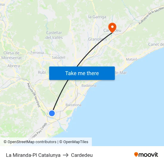 La Miranda-Pl Catalunya to Cardedeu map
