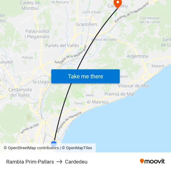 Rambla Prim-Pallars to Cardedeu map