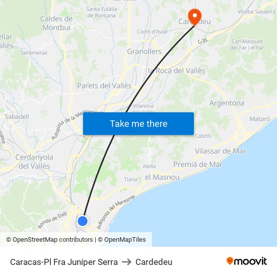 Caracas-Pl Fra Juníper Serra to Cardedeu map