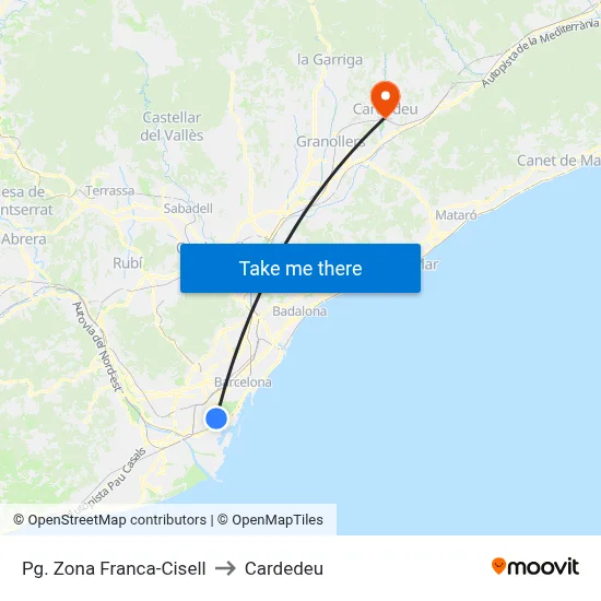 Pg. Zona Franca-Cisell to Cardedeu map