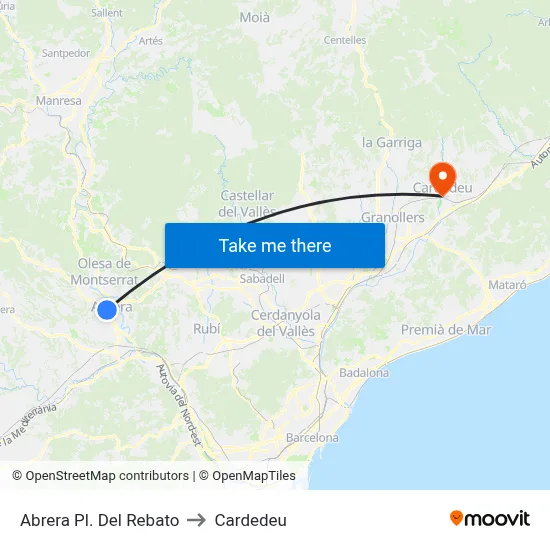 Abrera Pl. Del Rebato to Cardedeu map