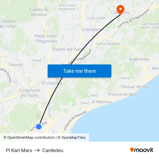 Pl Karl Marx to Cardedeu map