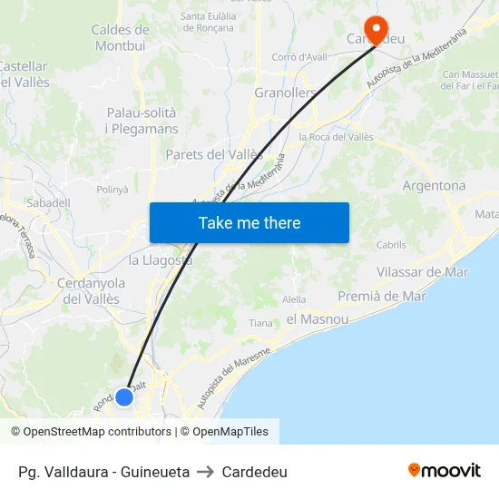 Pg. Valldaura - Guineueta to Cardedeu map