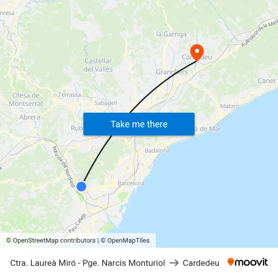 Ctra. Laureà Miró - Pge. Narcís Monturiol to Cardedeu map