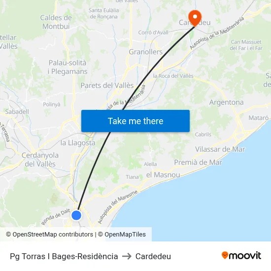 Pg Torras I Bages-Residència to Cardedeu map