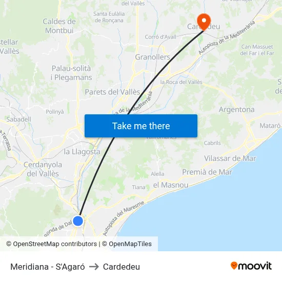 Meridiana - S'Agaró to Cardedeu map