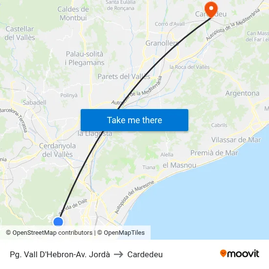 Pg. Vall D'Hebron-Av. Jordà to Cardedeu map