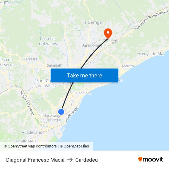 Diagonal-Francesc Macià to Cardedeu map