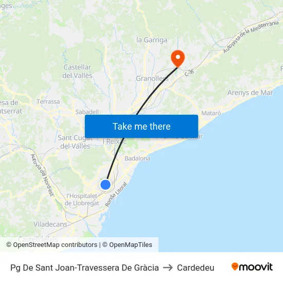 Pg De Sant Joan-Travessera De Gràcia to Cardedeu map