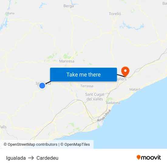 Igualada to Cardedeu map