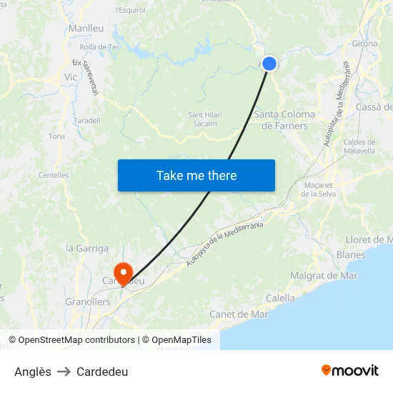 Anglès to Cardedeu map