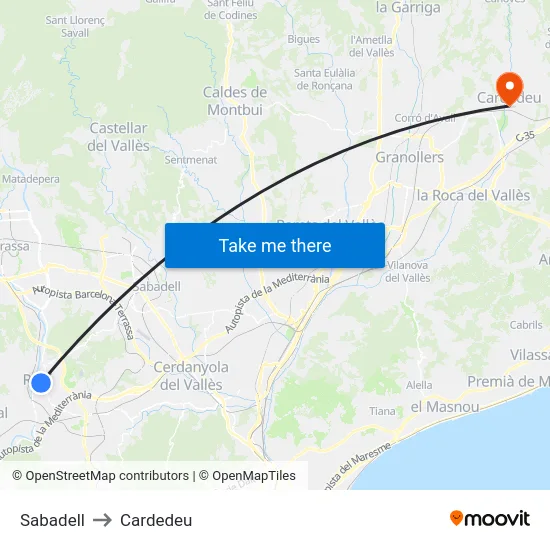 Sabadell to Cardedeu map