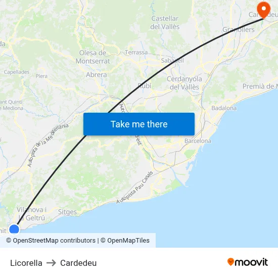 Licorella to Cardedeu map