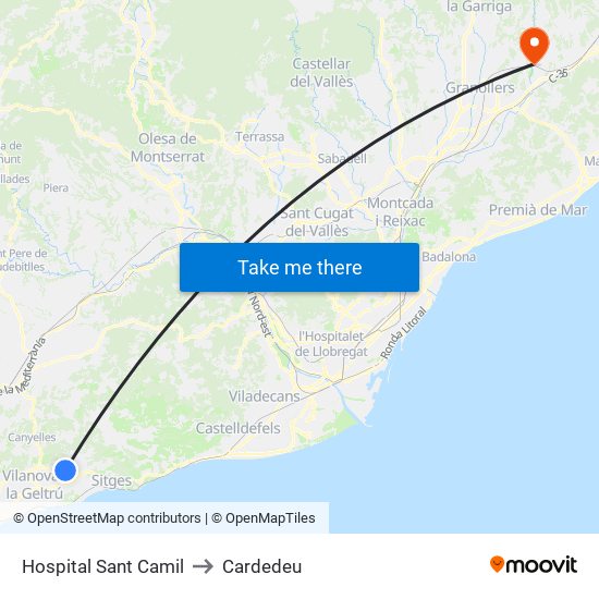 Hospital Sant Camil to Cardedeu map