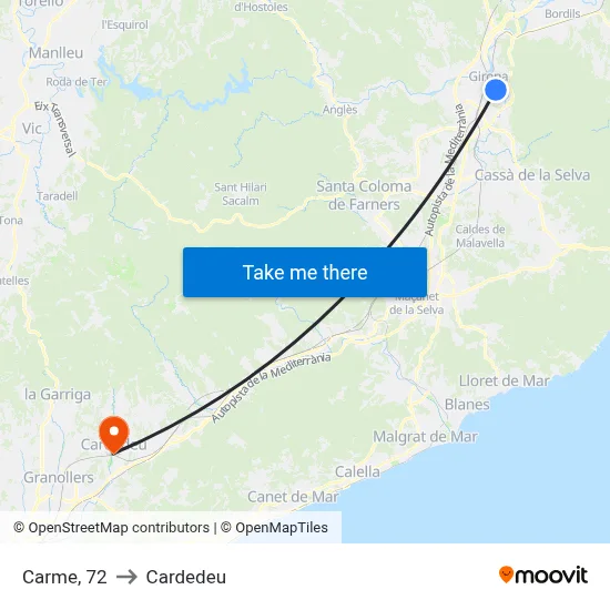 Carme, 72 to Cardedeu map