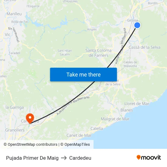 Pujada Primer De Maig to Cardedeu map