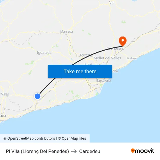 Pl Vila (Llorenç Del Penedès) to Cardedeu map