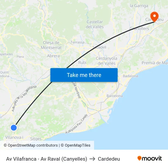 Av Vilafranca - Av Raval (Canyelles) to Cardedeu map