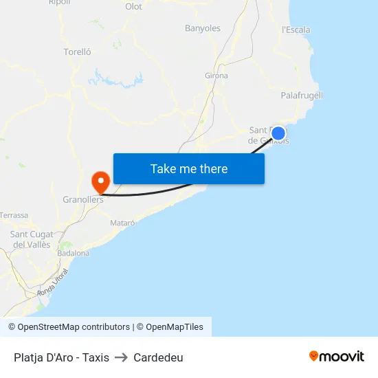 Platja D'Aro - Taxis to Cardedeu map