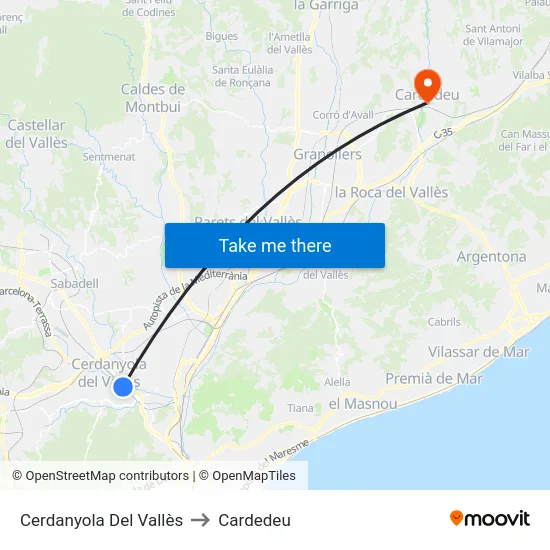 Cerdanyola Del Vallès to Cardedeu map