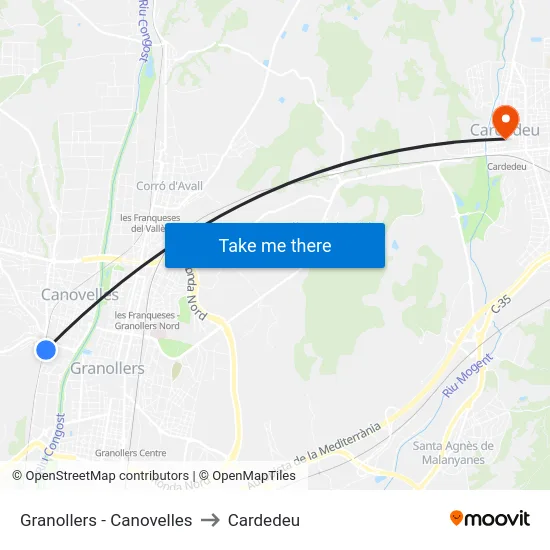 Granollers - Canovelles to Cardedeu map