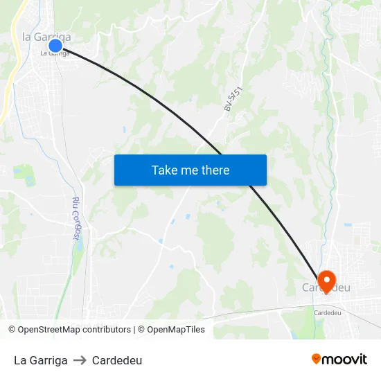 La Garriga to Cardedeu map