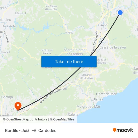 Bordils - Juià to Cardedeu map