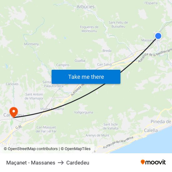 Maçanet - Massanes to Cardedeu map