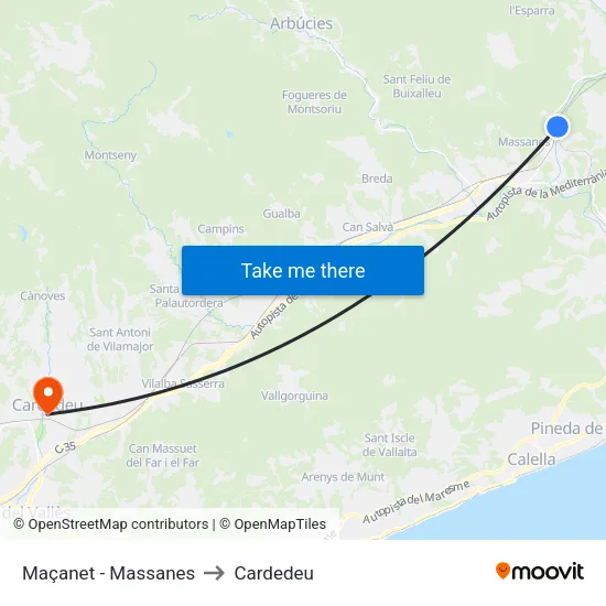 Maçanet - Massanes to Cardedeu map