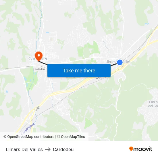 Llinars Del Vallès to Cardedeu map