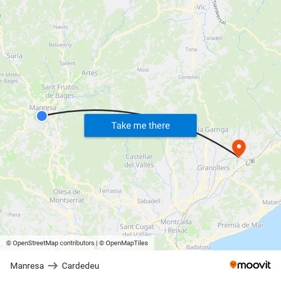 Manresa to Cardedeu map