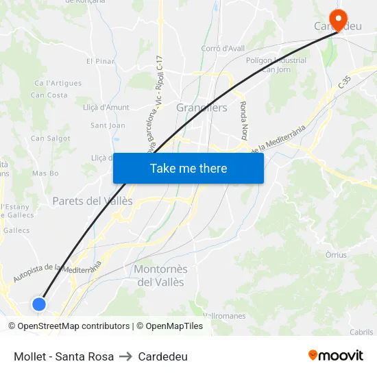 Mollet - Santa Rosa to Cardedeu map