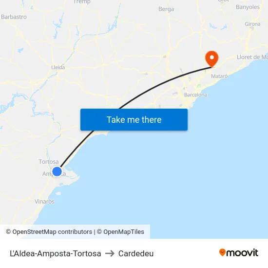 L'Aldea-Amposta-Tortosa to Cardedeu map