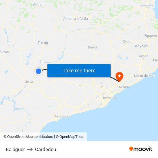 Balaguer to Cardedeu map