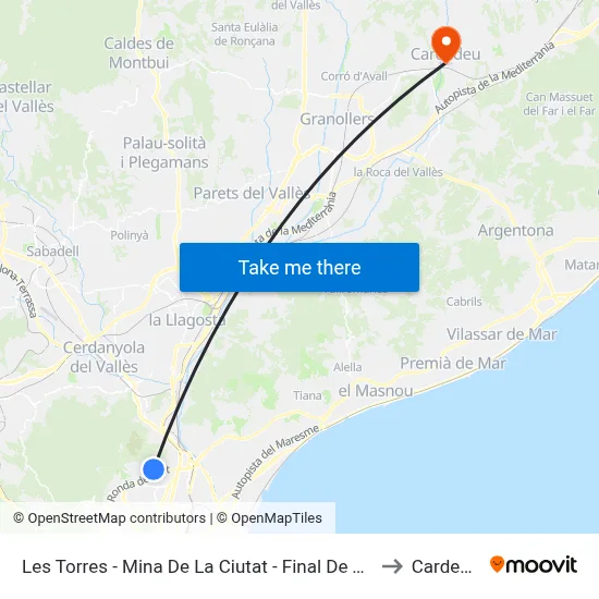 Les Torres - Mina De La Ciutat - Final De Trajecte to Cardedeu map