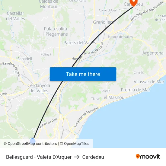 Bellesguard - Valeta D'Arquer to Cardedeu map