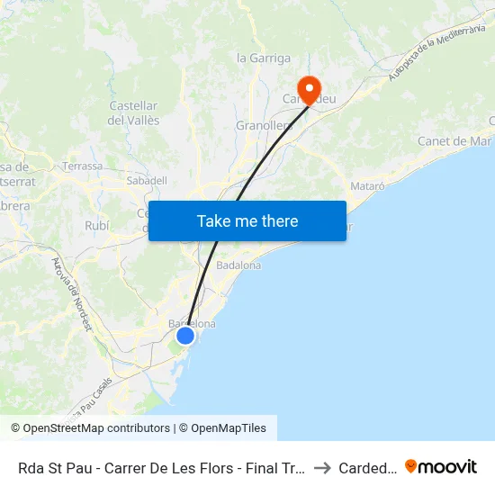 Rda St Pau - Carrer De Les Flors - Final Trajecte to Cardedeu map