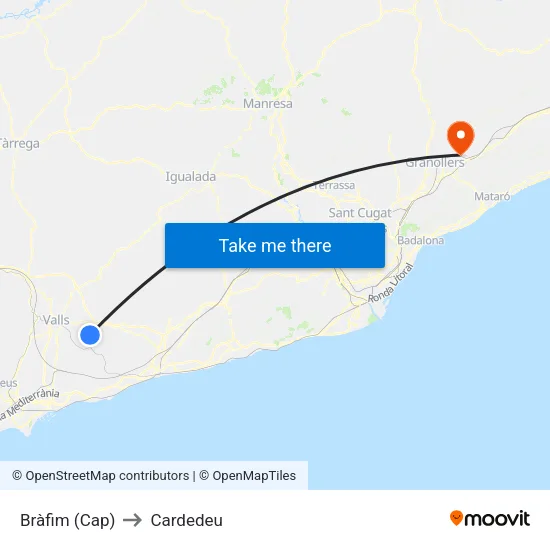 Bràfim (Cap) to Cardedeu map