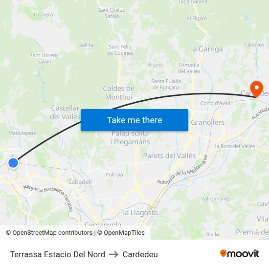 Terrassa Estacio Del Nord to Cardedeu map