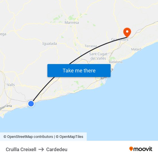 Cruïlla Creixell to Cardedeu map