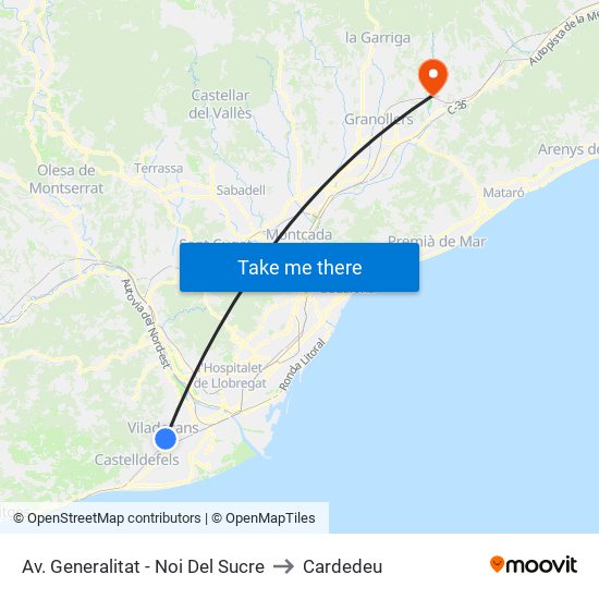 Av. Generalitat - Noi Del Sucre to Cardedeu map