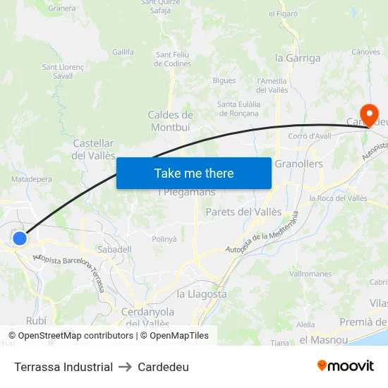 Terrassa Industrial to Cardedeu map