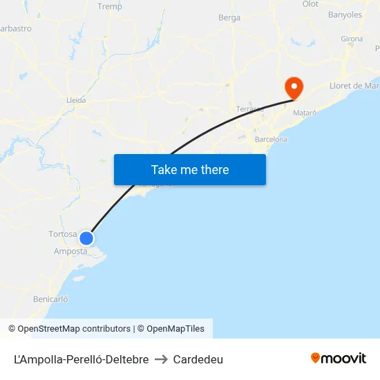 L'Ampolla-Perelló-Deltebre to Cardedeu map