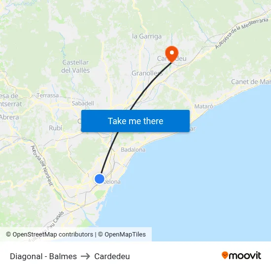 Diagonal - Balmes to Cardedeu map