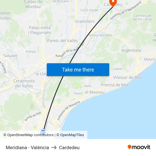 Meridiana - València to Cardedeu map