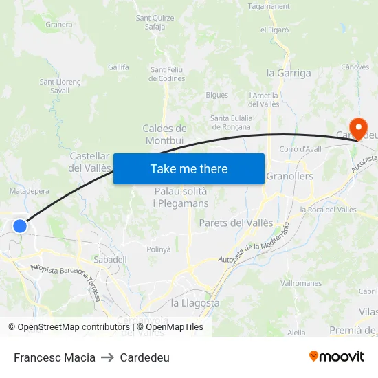 Francesc Macia to Cardedeu map